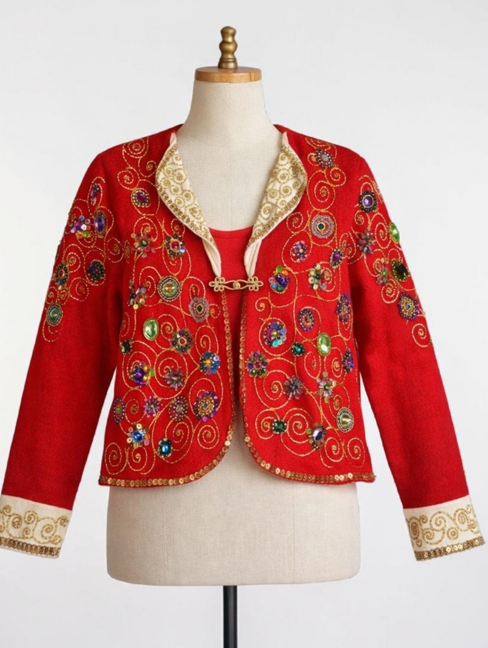 Vintage Design Options Sweater Size Medium Philip Jane Gordon Red Jewels Beads
